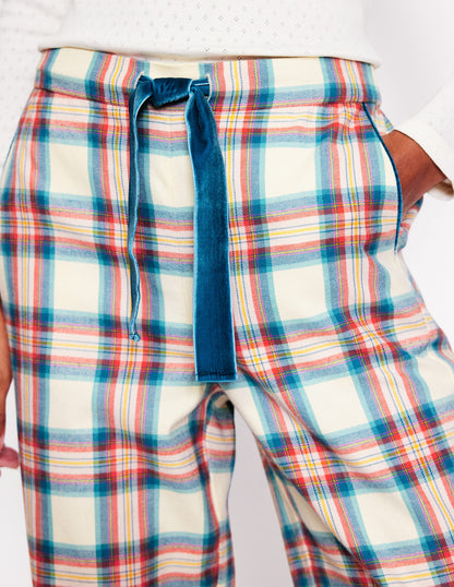 Brushed Cotton Pyjama Trousers-Eggnog & Orange Check-2