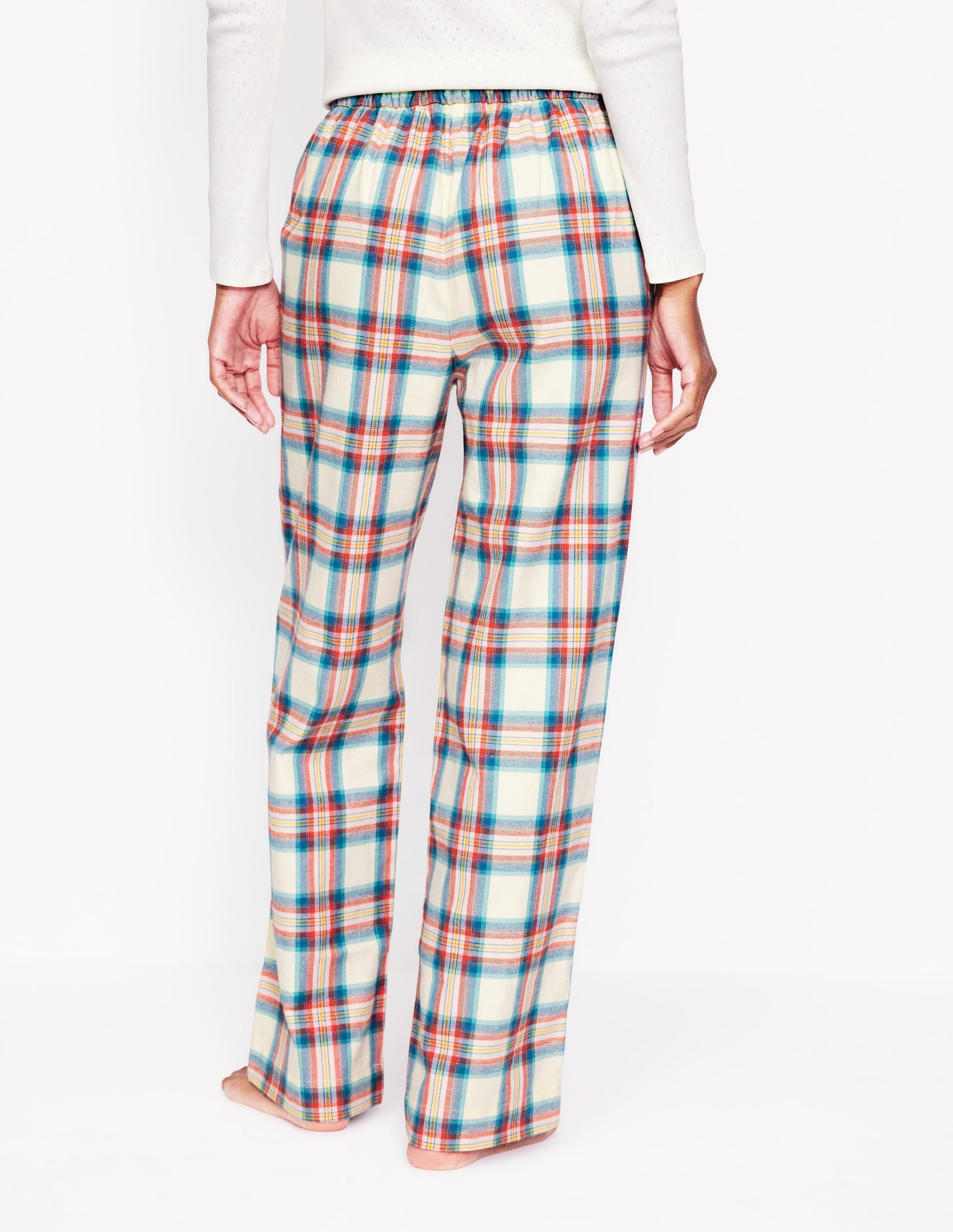 Brushed Cotton Pyjama Trousers-Eggnog & Orange Check - Image 3