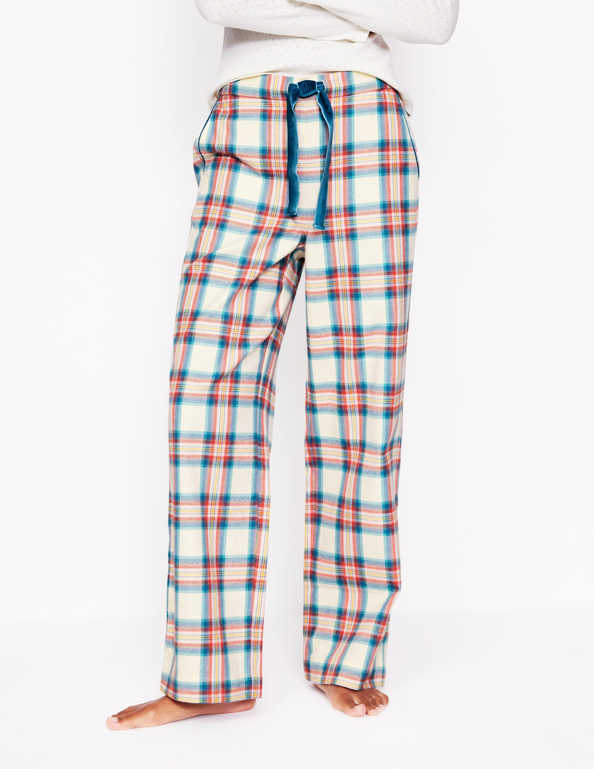 Brushed Cotton Pyjama Trousers-Eggnog & Orange Check - Image 4