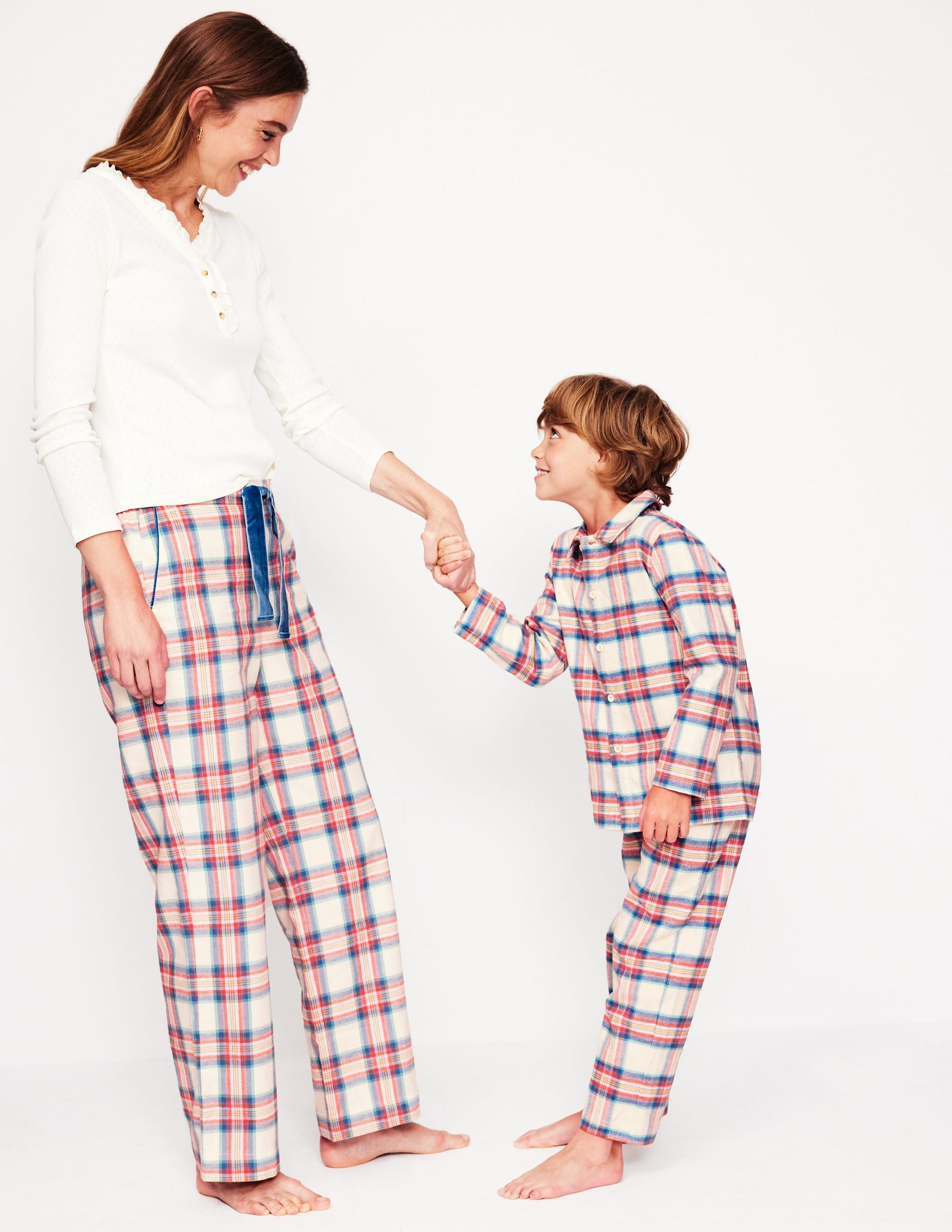 Brushed Cotton Pyjama Trousers-Eggnog & Orange Check-5