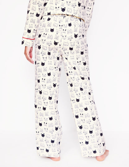 Brushed Cotton Pyjama Trousers-Ivory, Cats-3