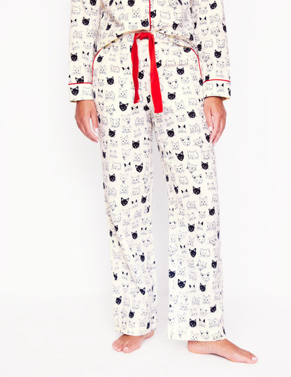 Brushed Cotton Pyjama Trousers-Ivory, Cats-4