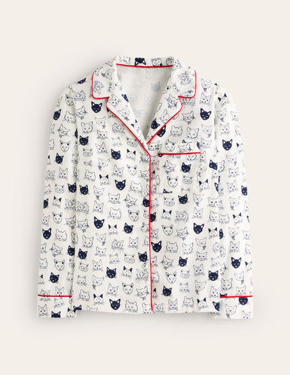 Brushed Cotton Pyjama Shirt-Ivory, Cats