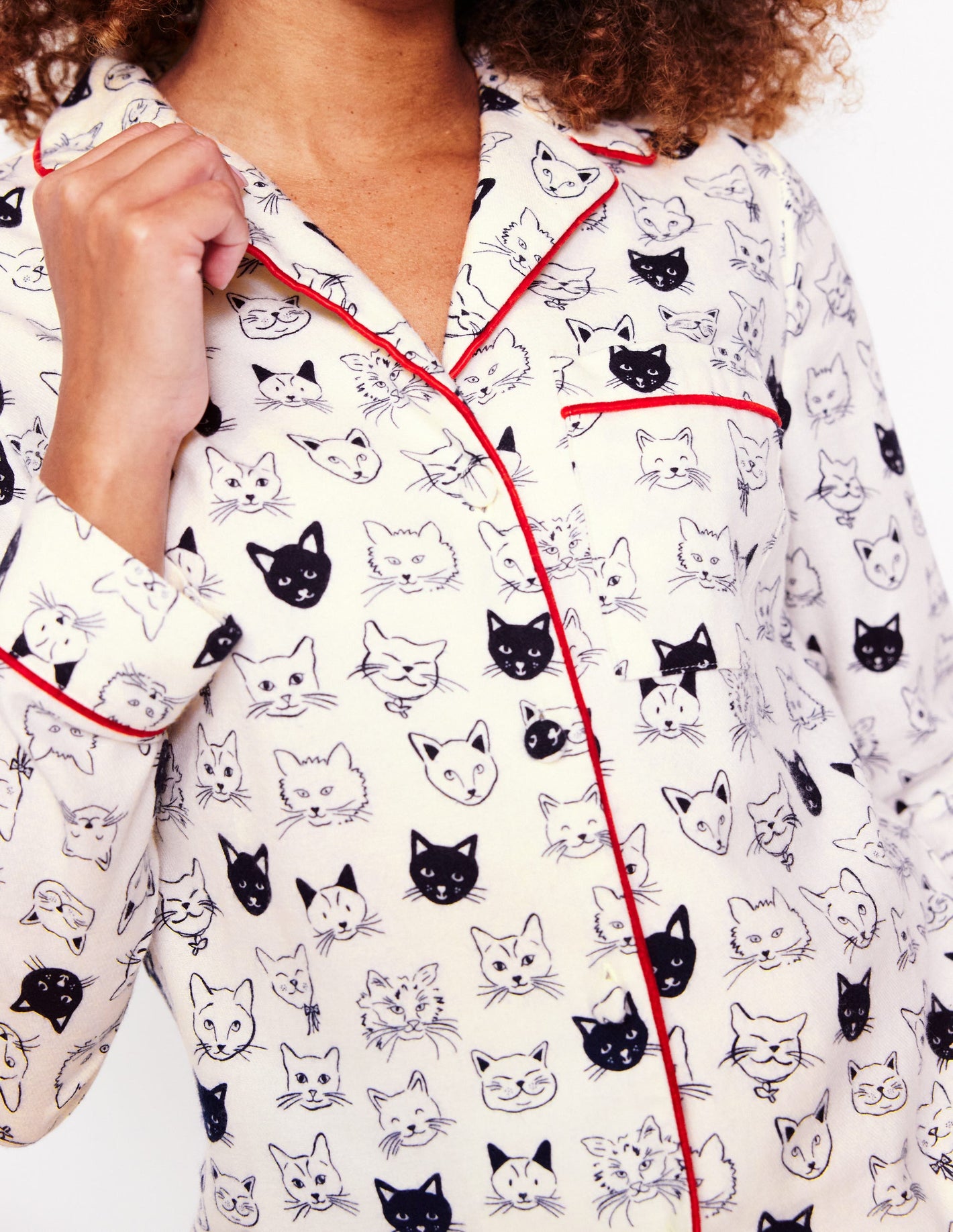 Brushed Cotton Pyjama Shirt-Ivory, Cats