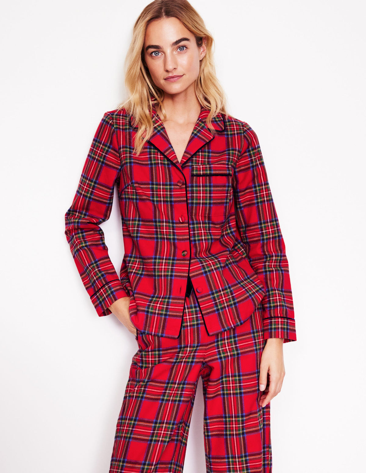 Brushed Cotton Pyjama Shirt-Red and Blue Check - Image 1
