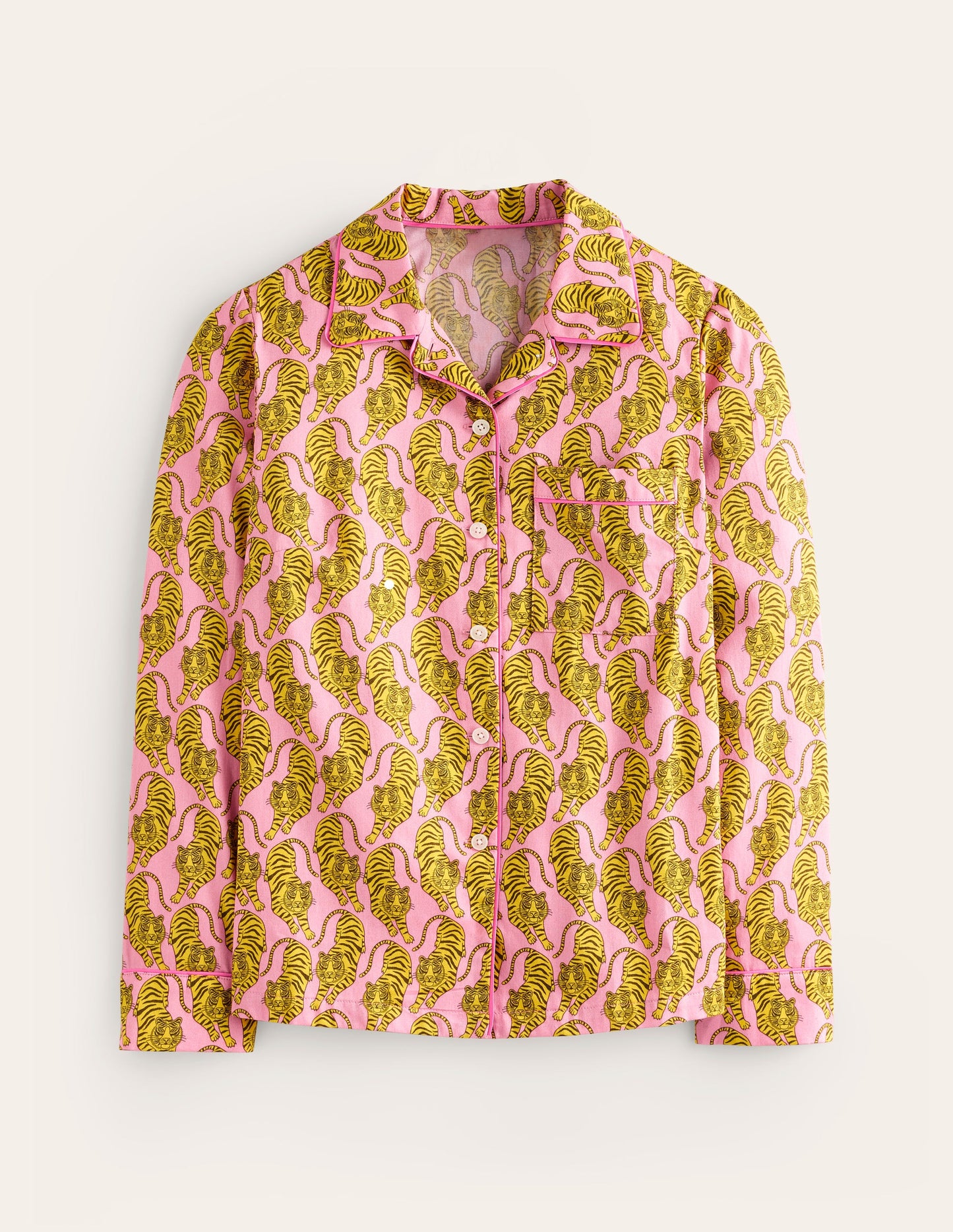 Cotton Sateen Pyjama Shirt-Ceylon Yellow, Tiger