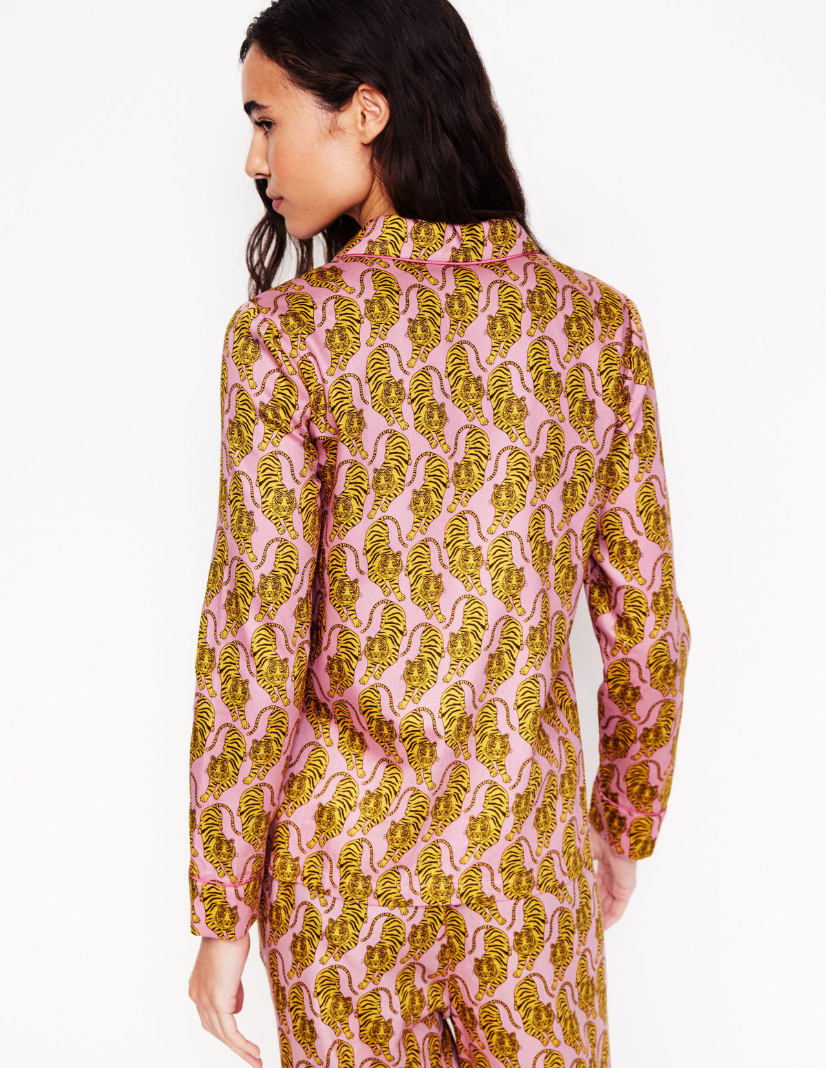 Cotton Sateen Pyjama Shirt-Ceylon Yellow, Tiger - Image 3