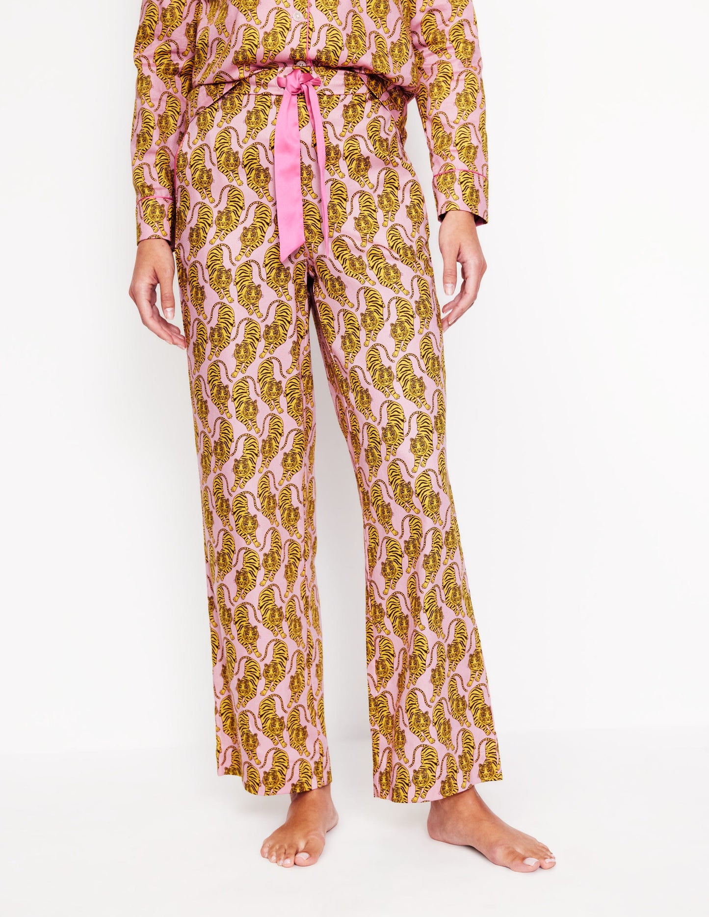 Cotton Sateen Pyjama Trousers-Ceylon Yellow, Tiger