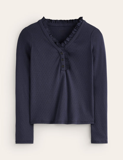 Henley Pyjama Top-Navy