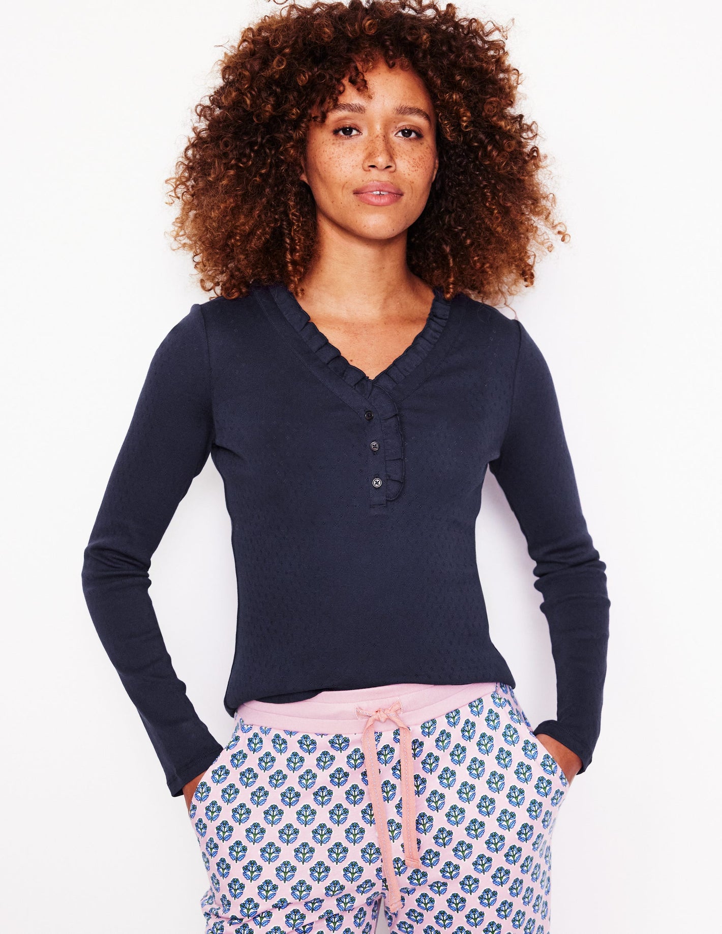 Henley Pyjama Top-Navy