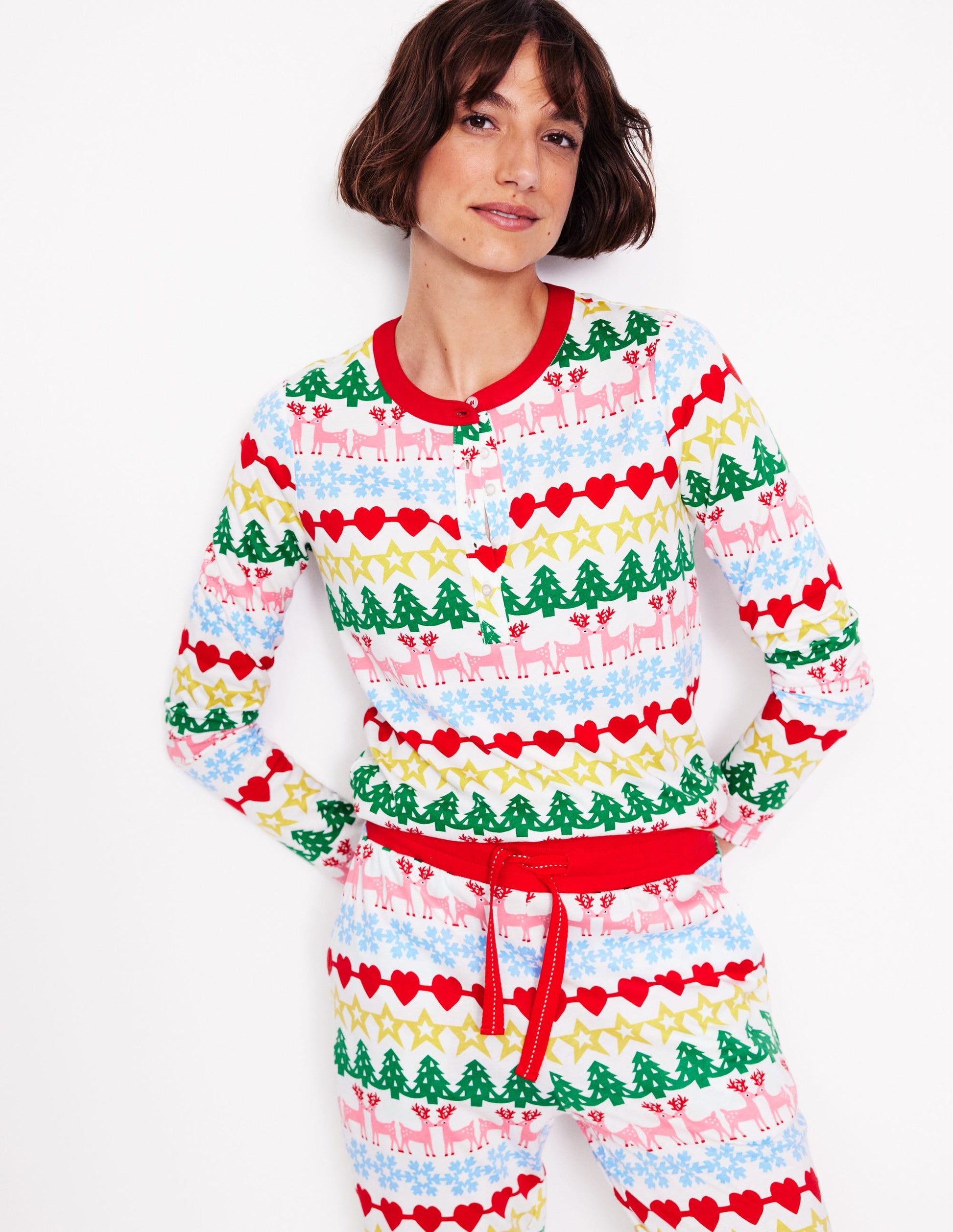 Jersey Pyjama Long Sleeve Top-Multi, Gingerbread Fairisle-1