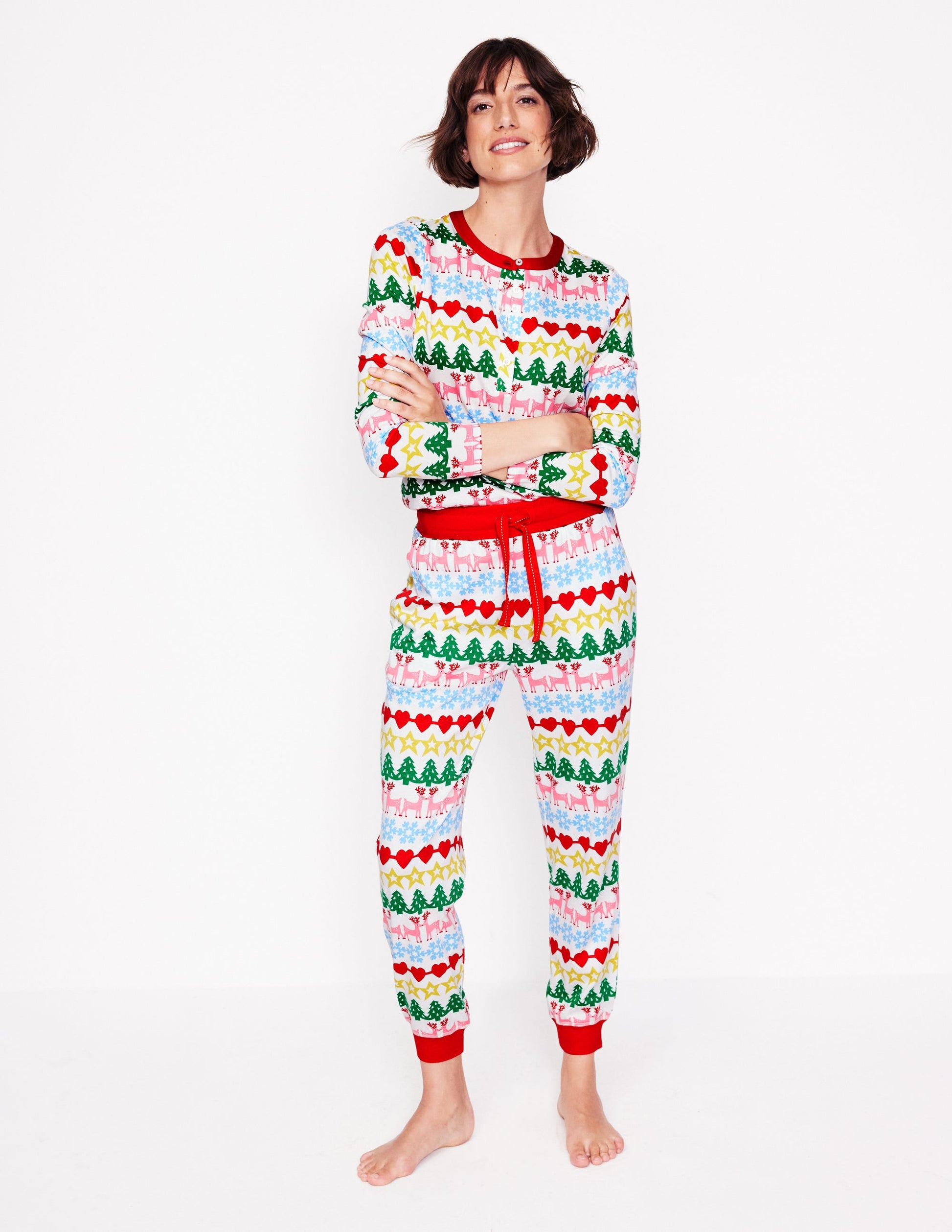 Jersey Pyjama Long Sleeve Top-Multi, Gingerbread Fairisle-4