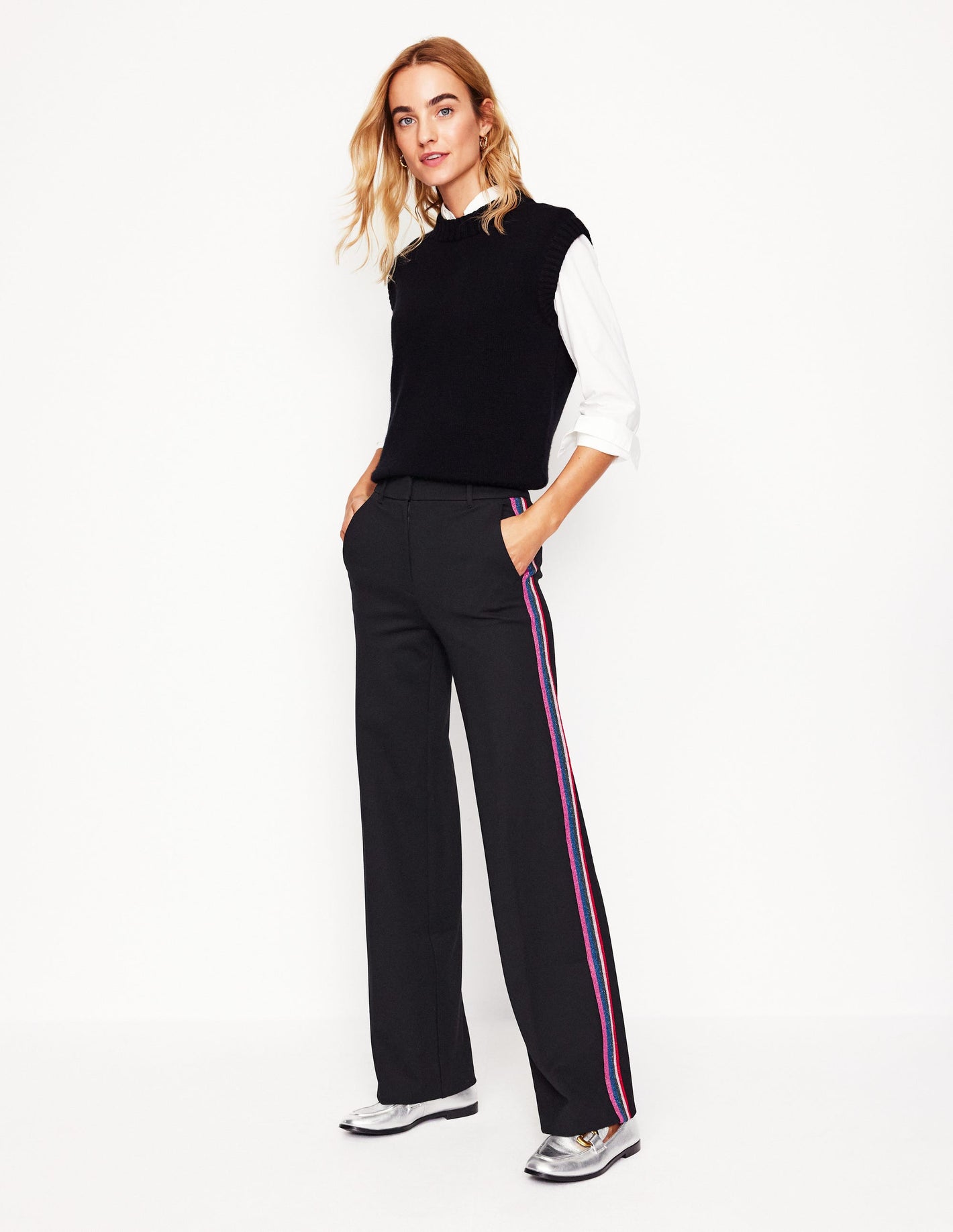 Westbourne Ponte Trousers-Black, Rainbow Stripe