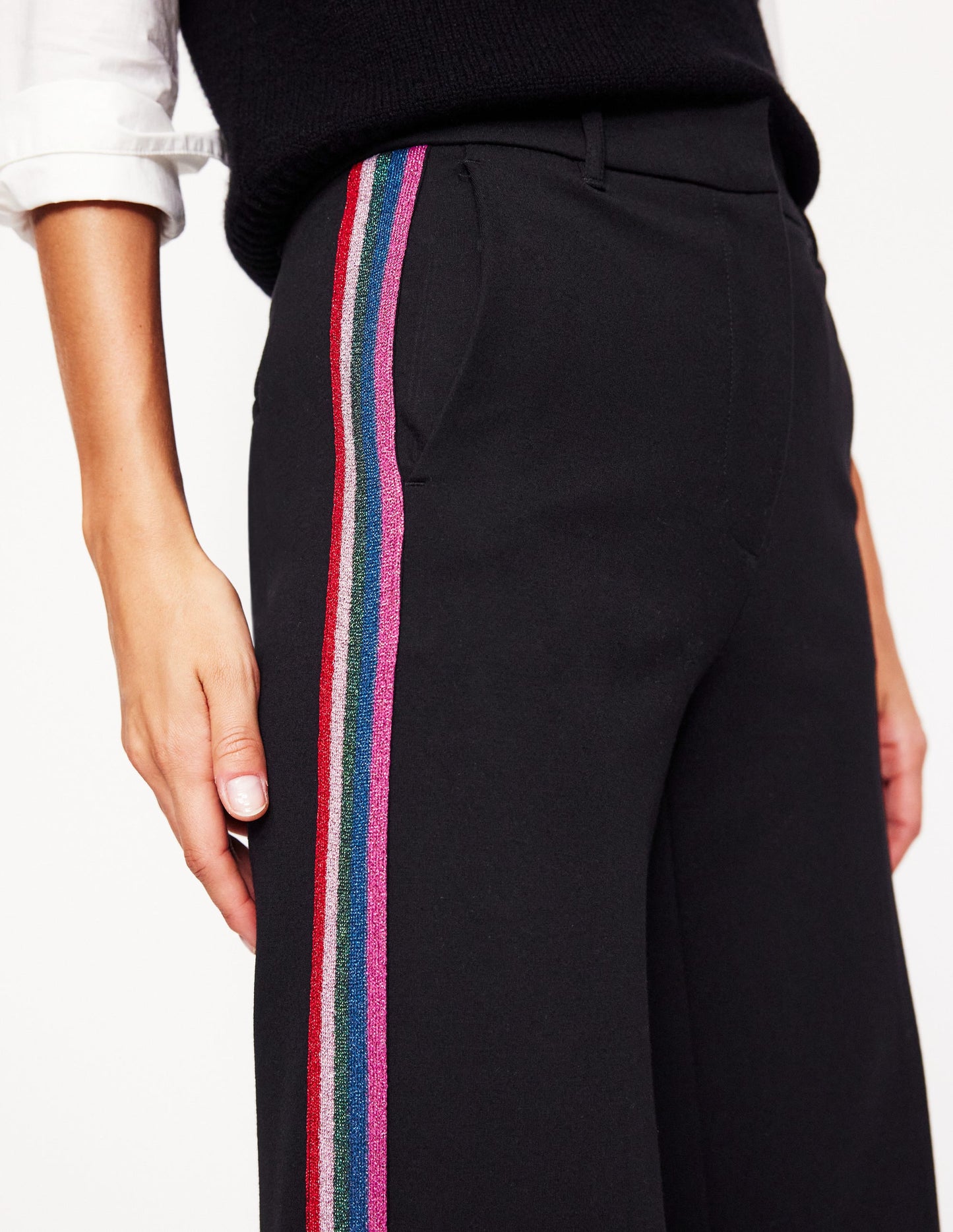 Westbourne Ponte Trousers-Black, Rainbow Stripe