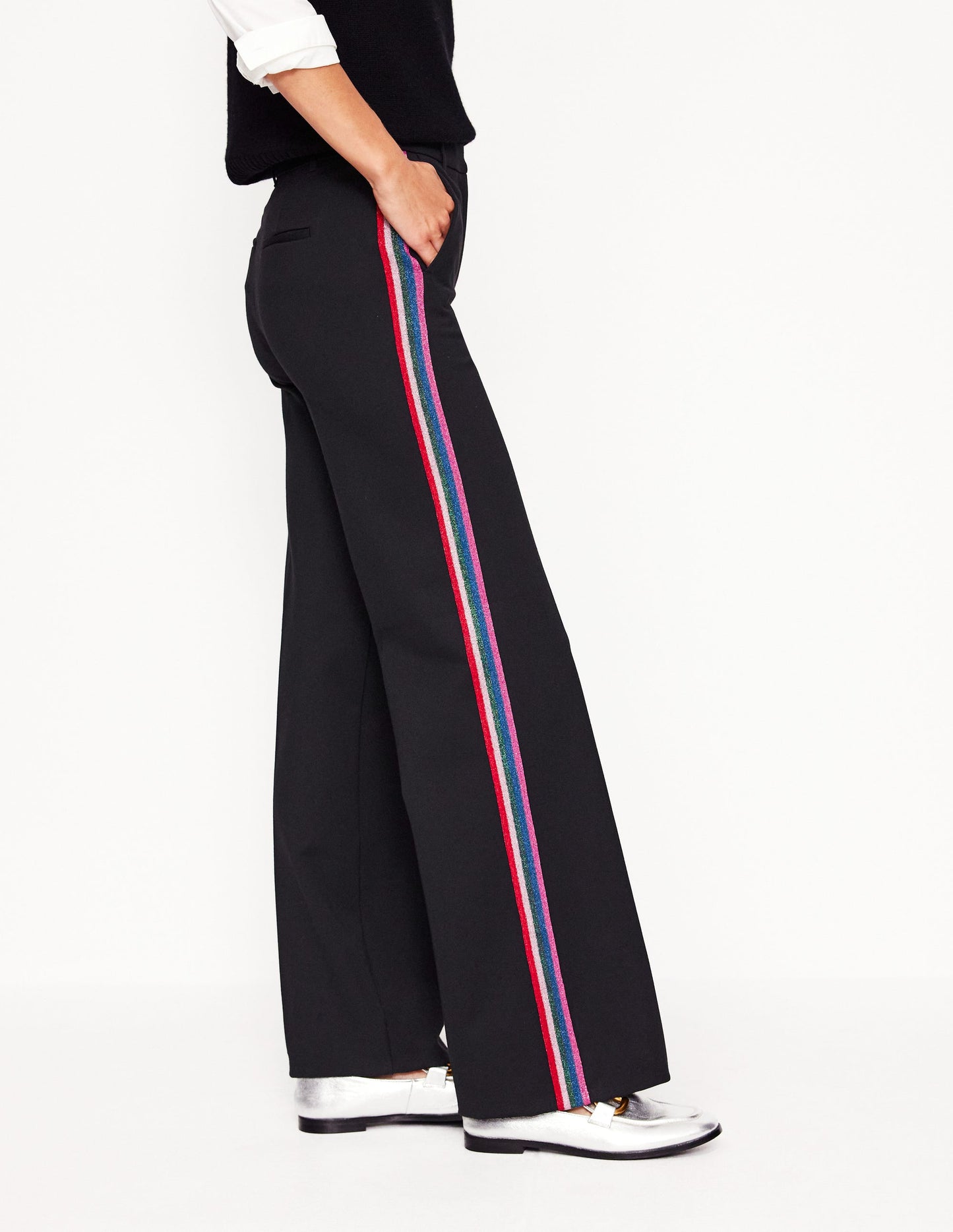 Westbourne Ponte Trousers-Black, Rainbow Stripe