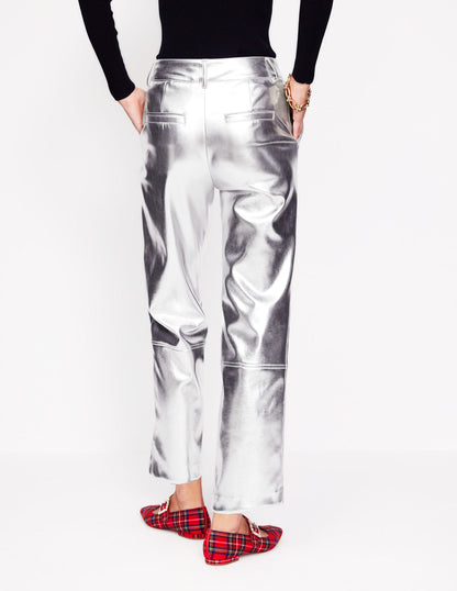 Tapered PU Trousers-Silver