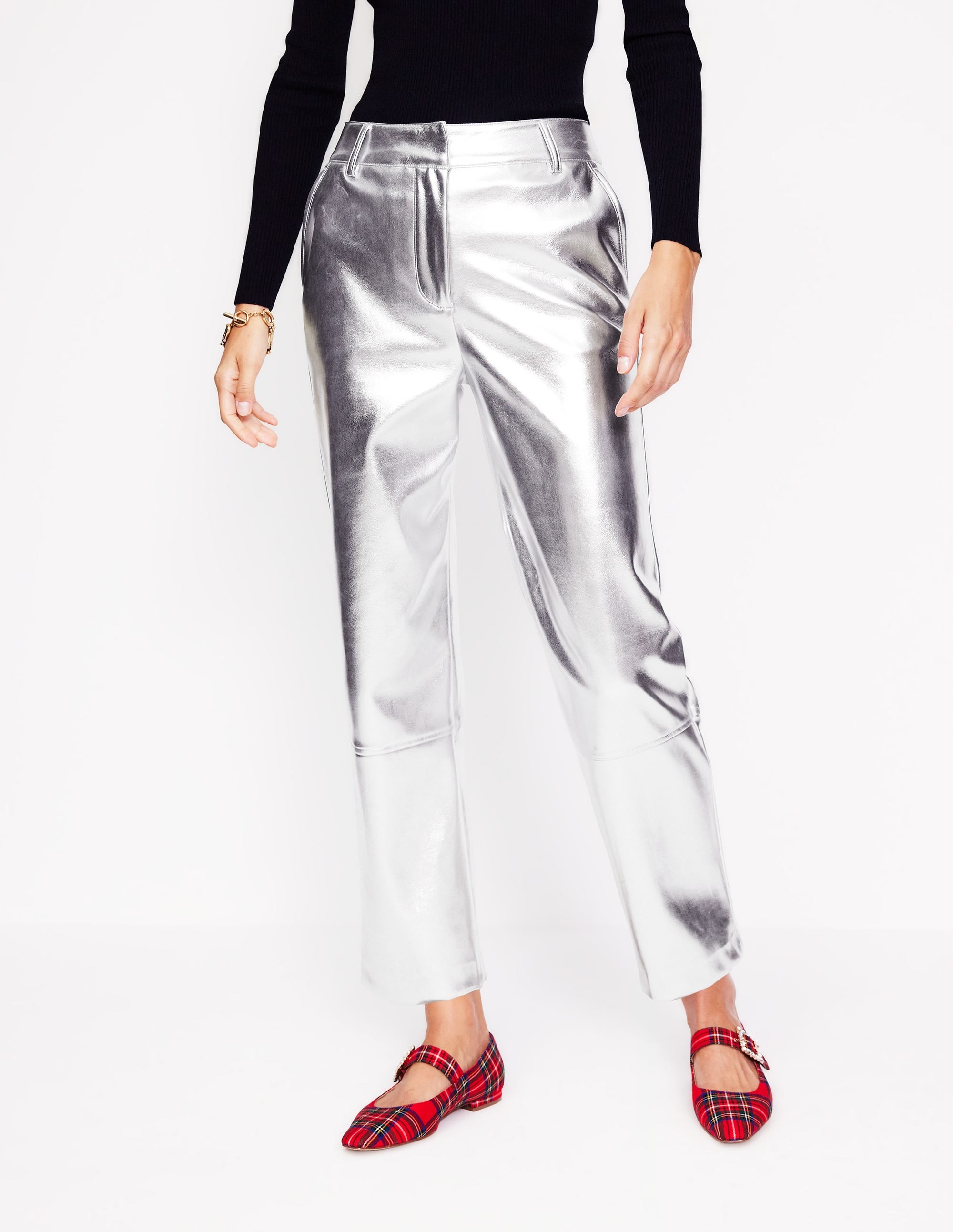 Tapered PU Trousers-Silver - Image 4