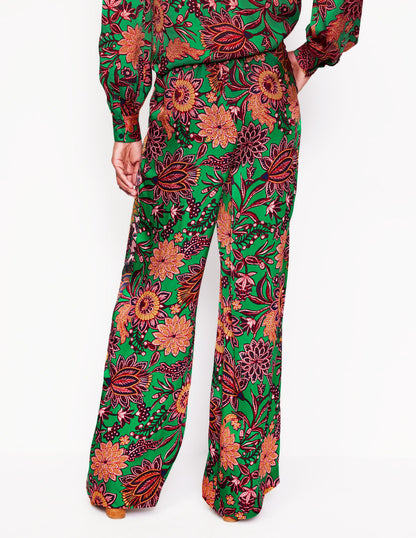 Wide Leg Pull-on Trousers-Rich Emerald, Ornate Bud