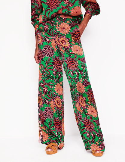 Wide Leg Pull-on Trousers-Rich Emerald, Ornate Bud