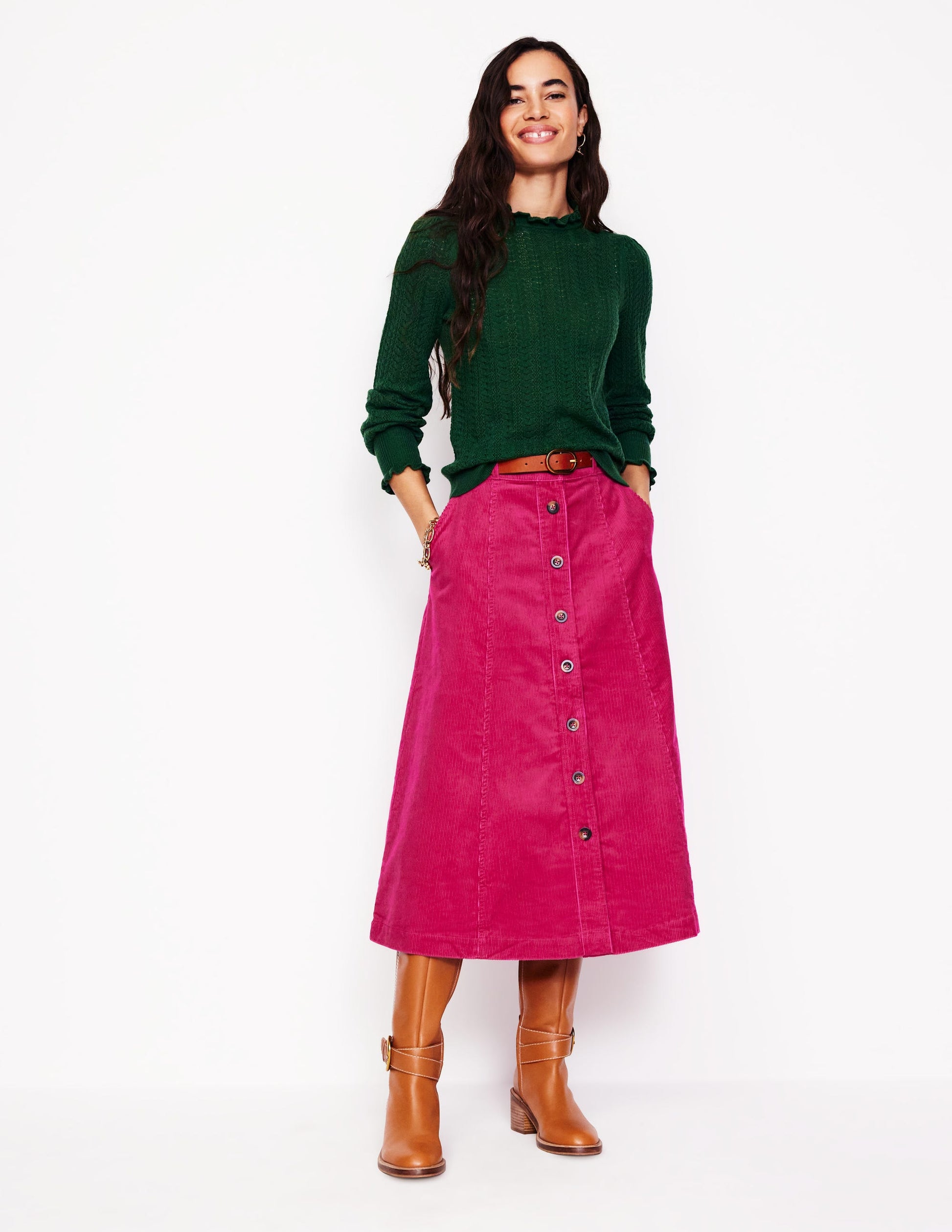 Petra Cord Midi Skirt-Cherry Jam Boden Global - Main Image