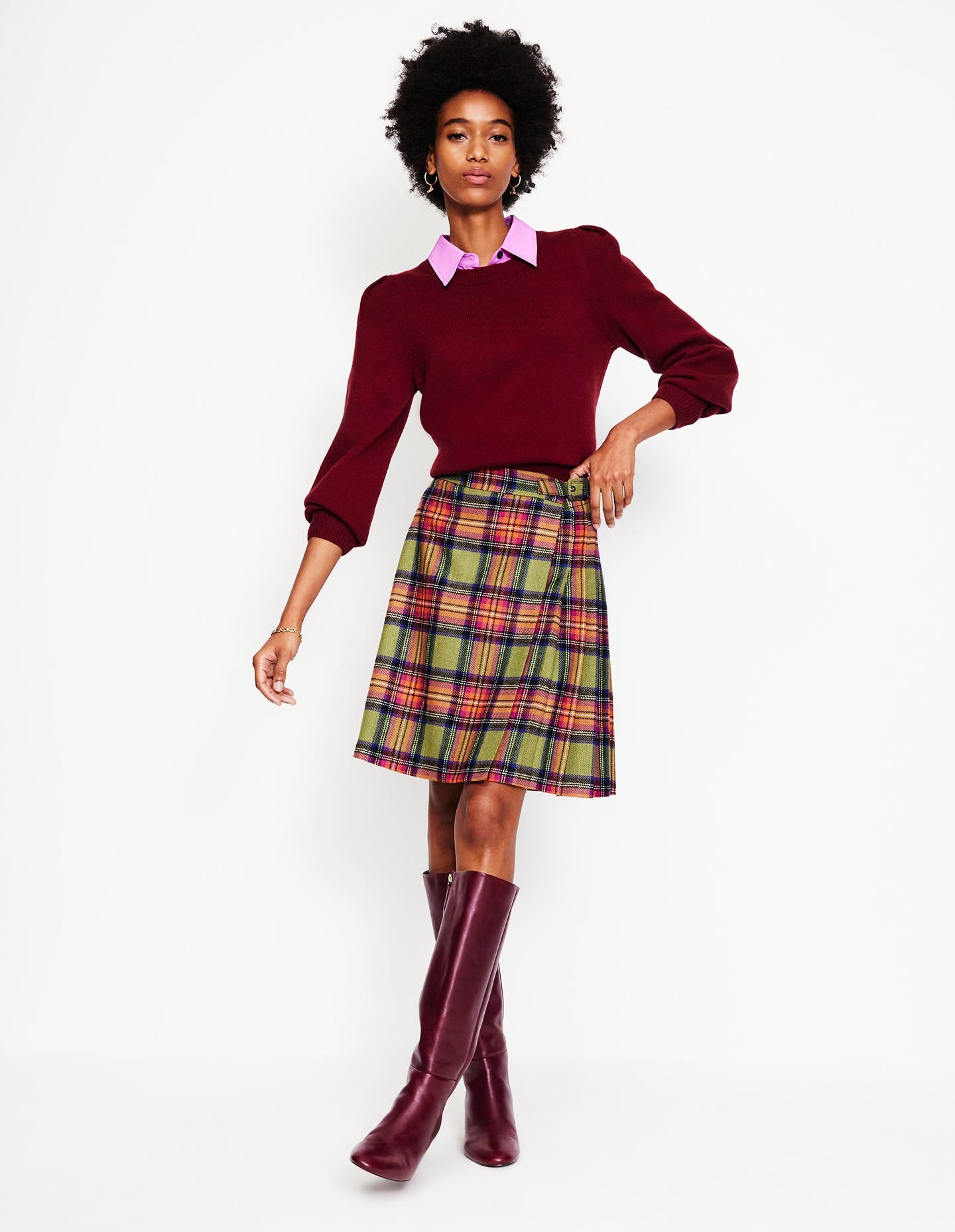 Helen Buckled Kilt-Green and Purple Check - Image 1