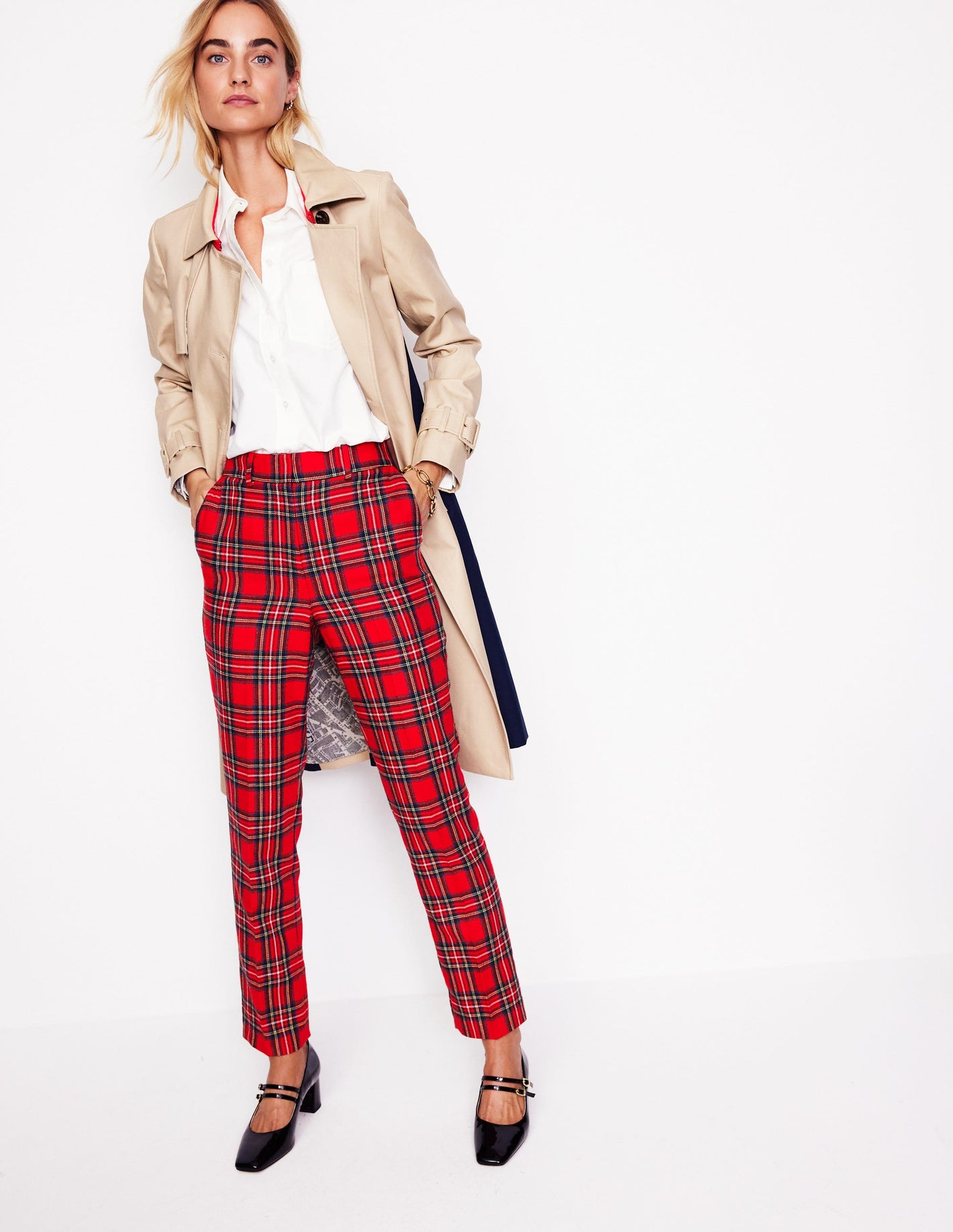 Kew Wool Blend Trousers-Red and Blue Check