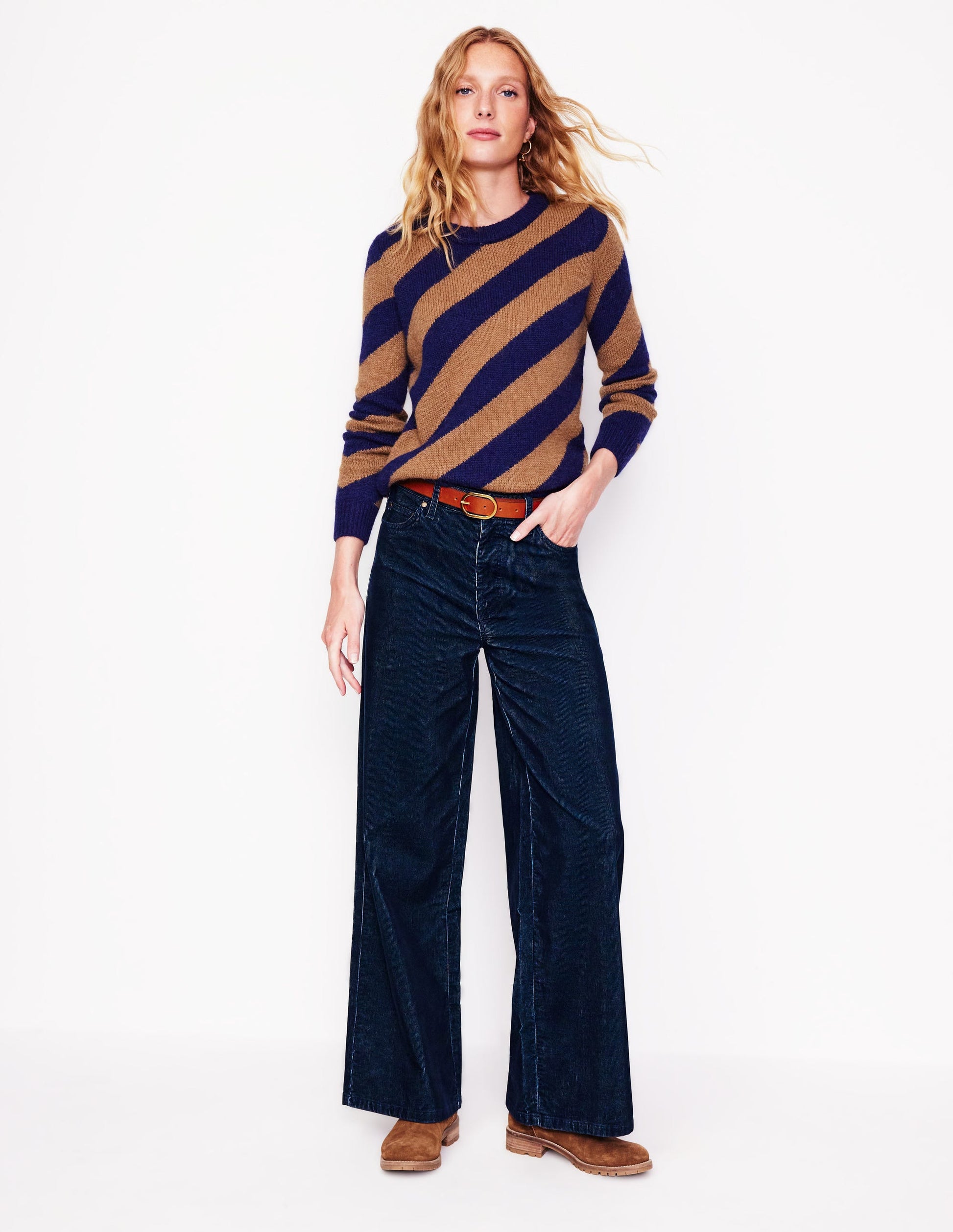 5 Pocket Cord Wide Jeans-Blue Ribbon-1