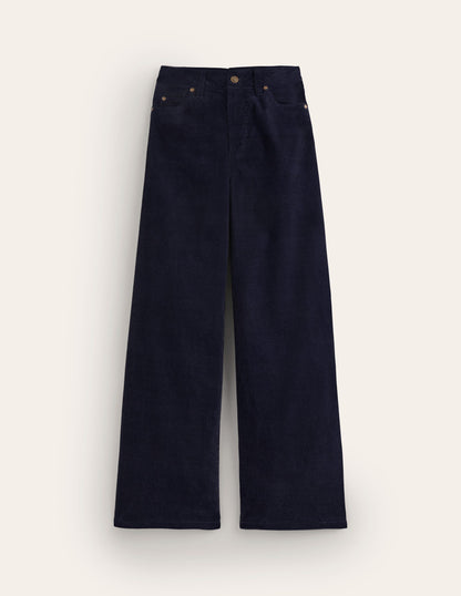 5 Pocket Cord Wide Jeans-Navy-6