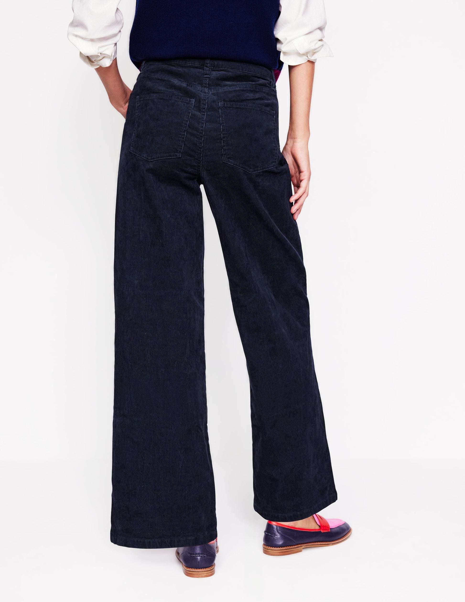 5 Pocket Cord Wide Jeans-Navy-3