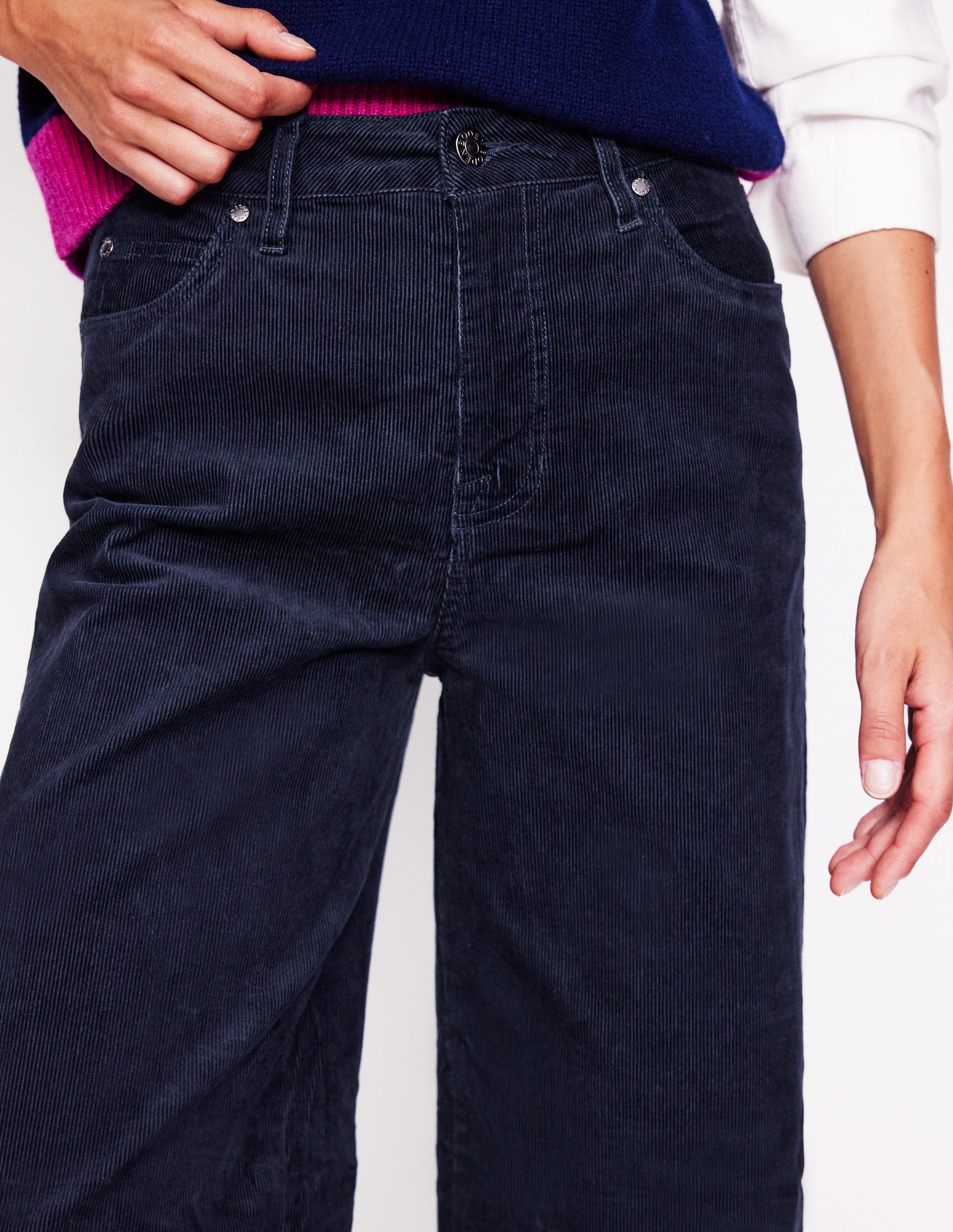 5 Pocket Cord Wide Jeans-Navy-5
