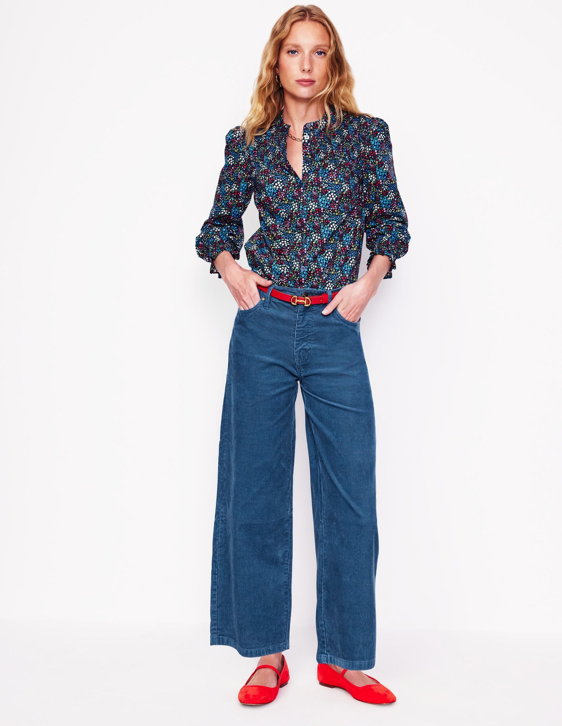 5 Pocket Cord Crop Jeans-Denim Blue-1