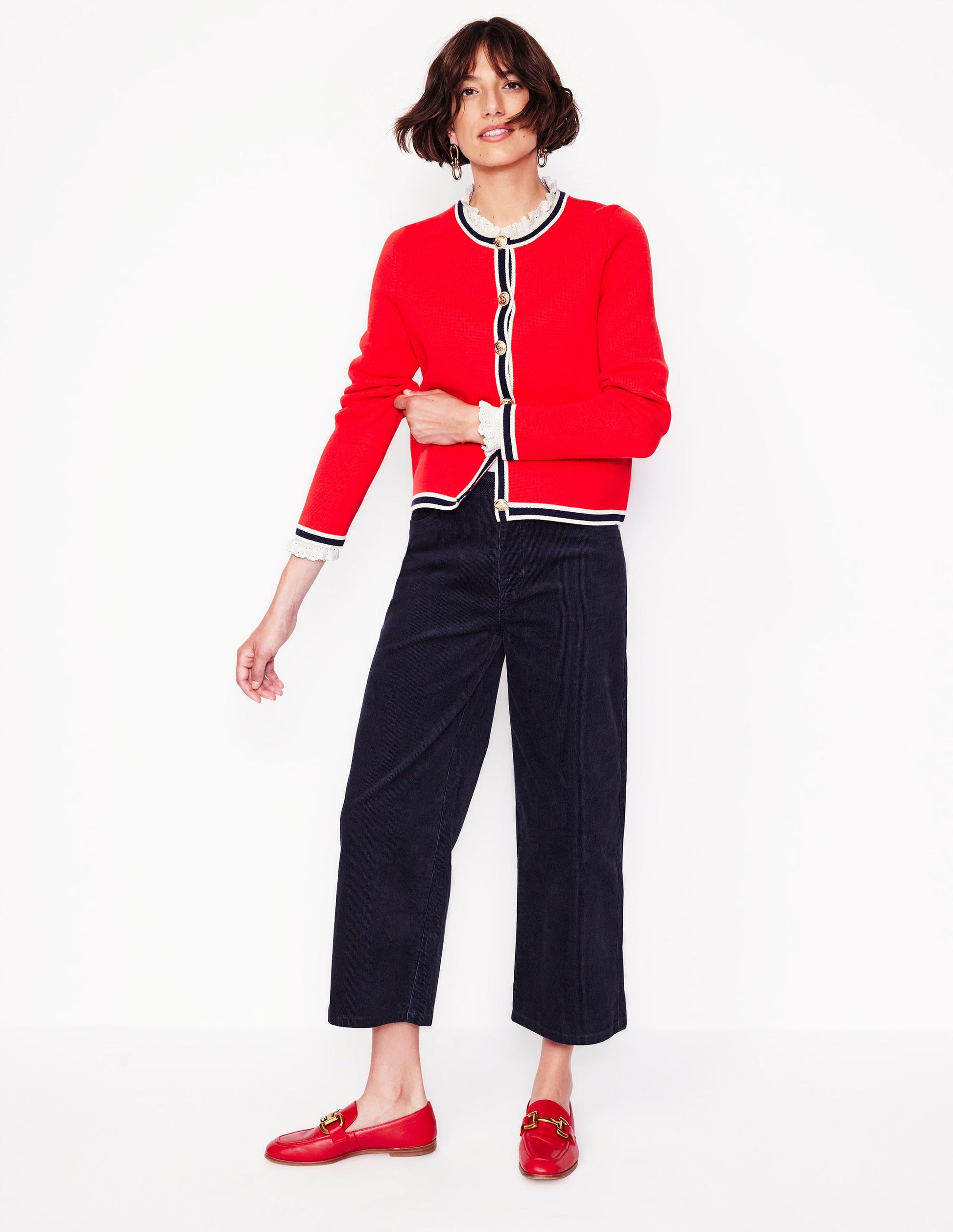 5 Pocket Cord Crop Jeans-Navy-1