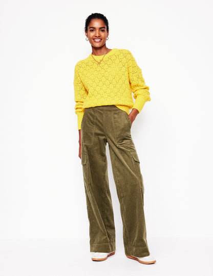 Cord Pull-on Trousers-Olive Khaki