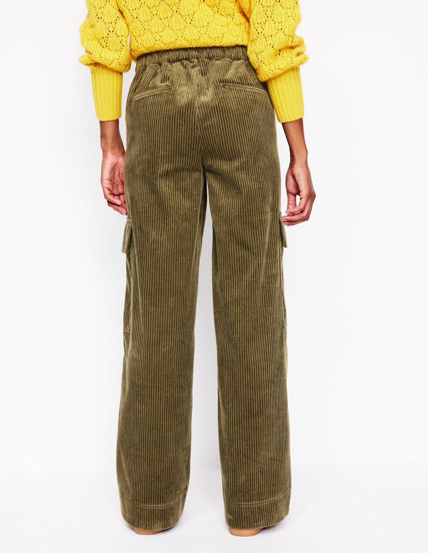 Cord Pull-on Trousers-Olive Khaki