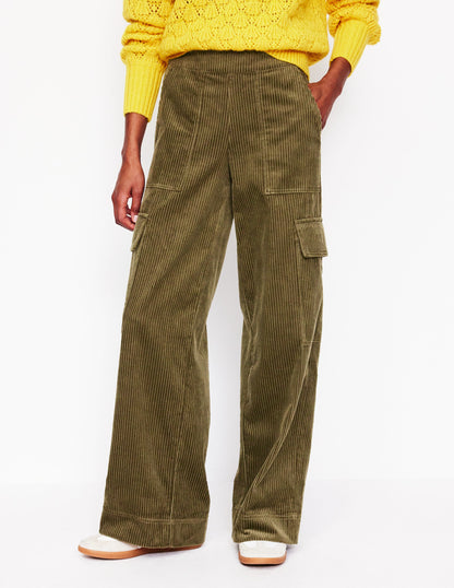 Cord Pull-on Trousers-Olive Khaki