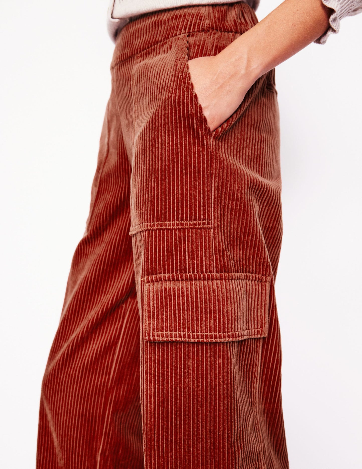 Cord Pull-on Trousers-Red