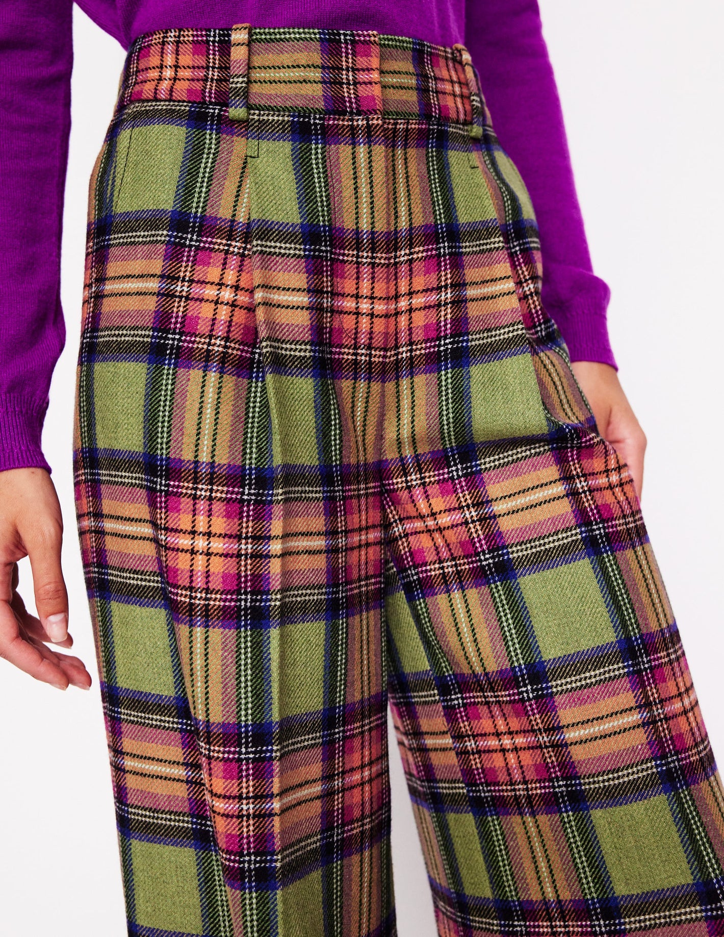 Chiswick Wool-Blend Trousers-Green and Purple Check