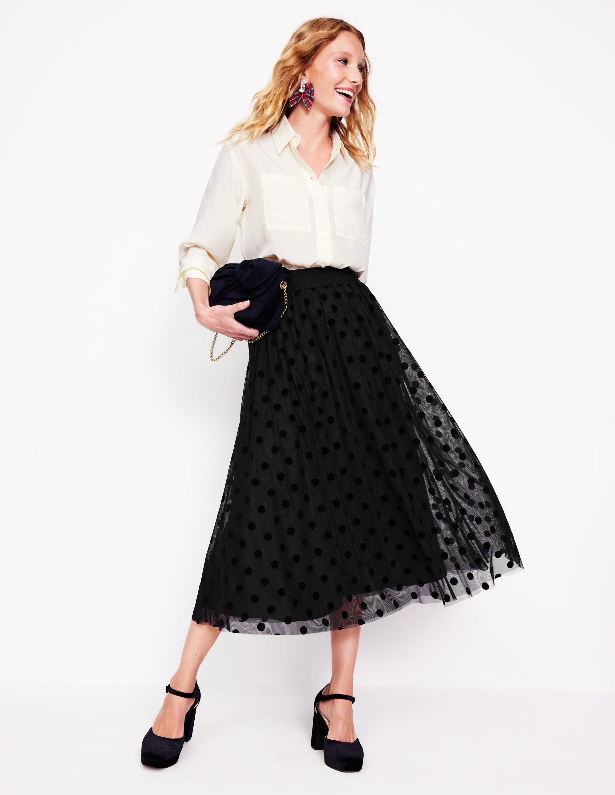 Isabella Tulle Midi Skirt-Black, Spots - Image 1