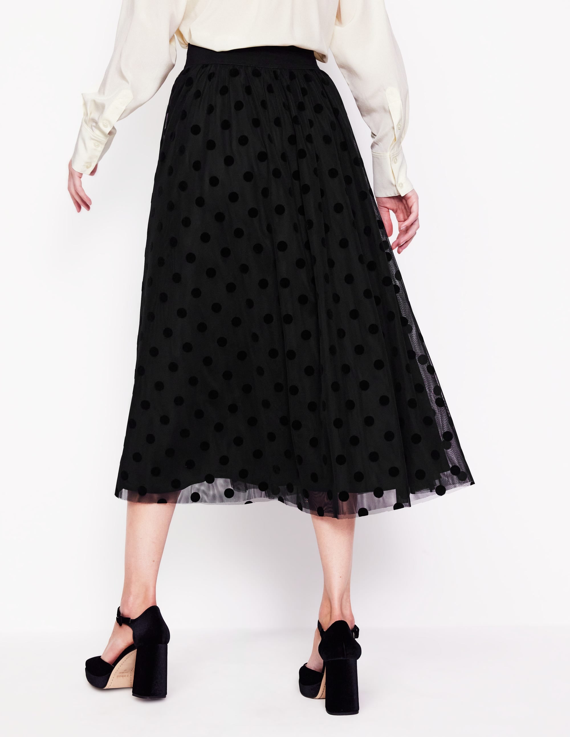 Isabella Tulle Midi Skirt-Black, Spots - Image 3