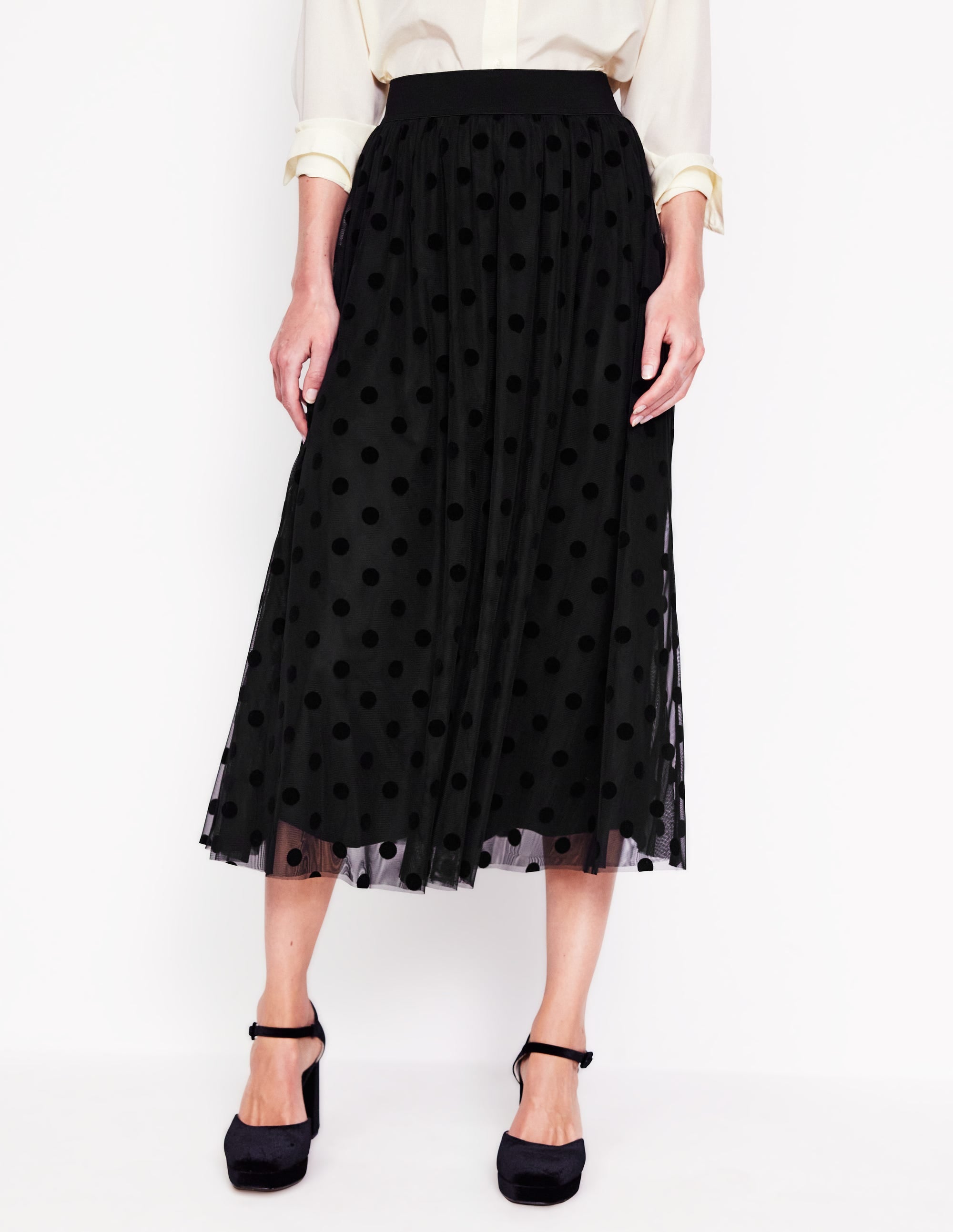 Isabella Tulle Midi Skirt-Black, Spots - Image 4