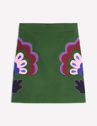 Estella Applique Skirt-Pine, Floral Applique