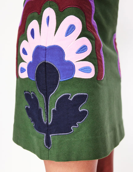 Estella Applique Skirt-Pine, Floral Applique