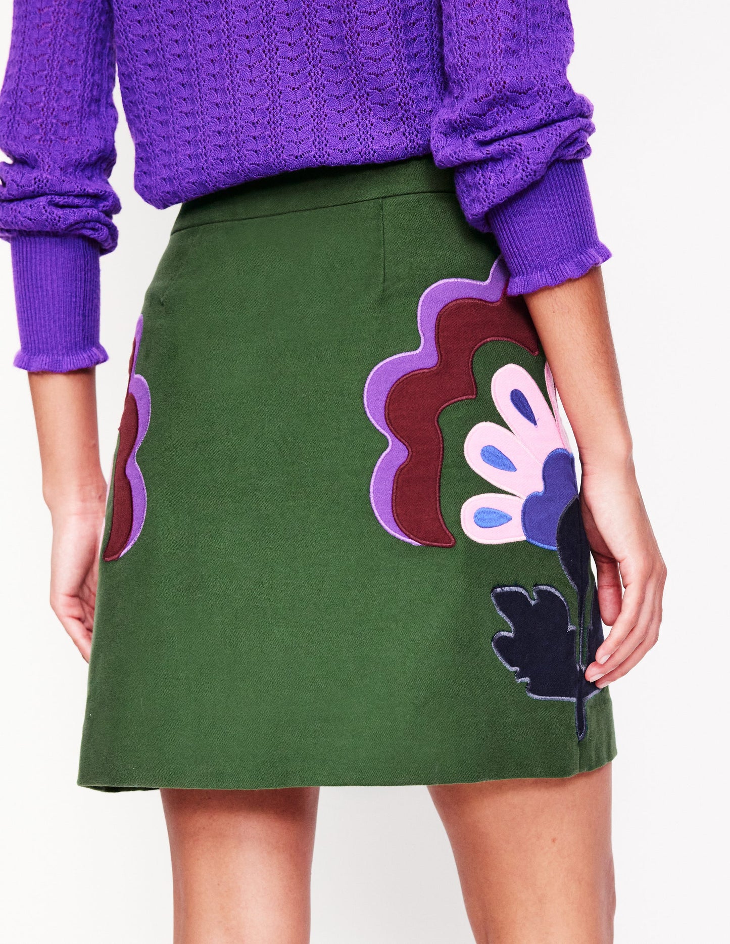 Estella Applique Skirt-Pine, Floral Applique