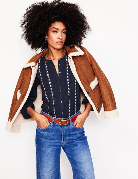 Marina Embroidered Shirt-Navy