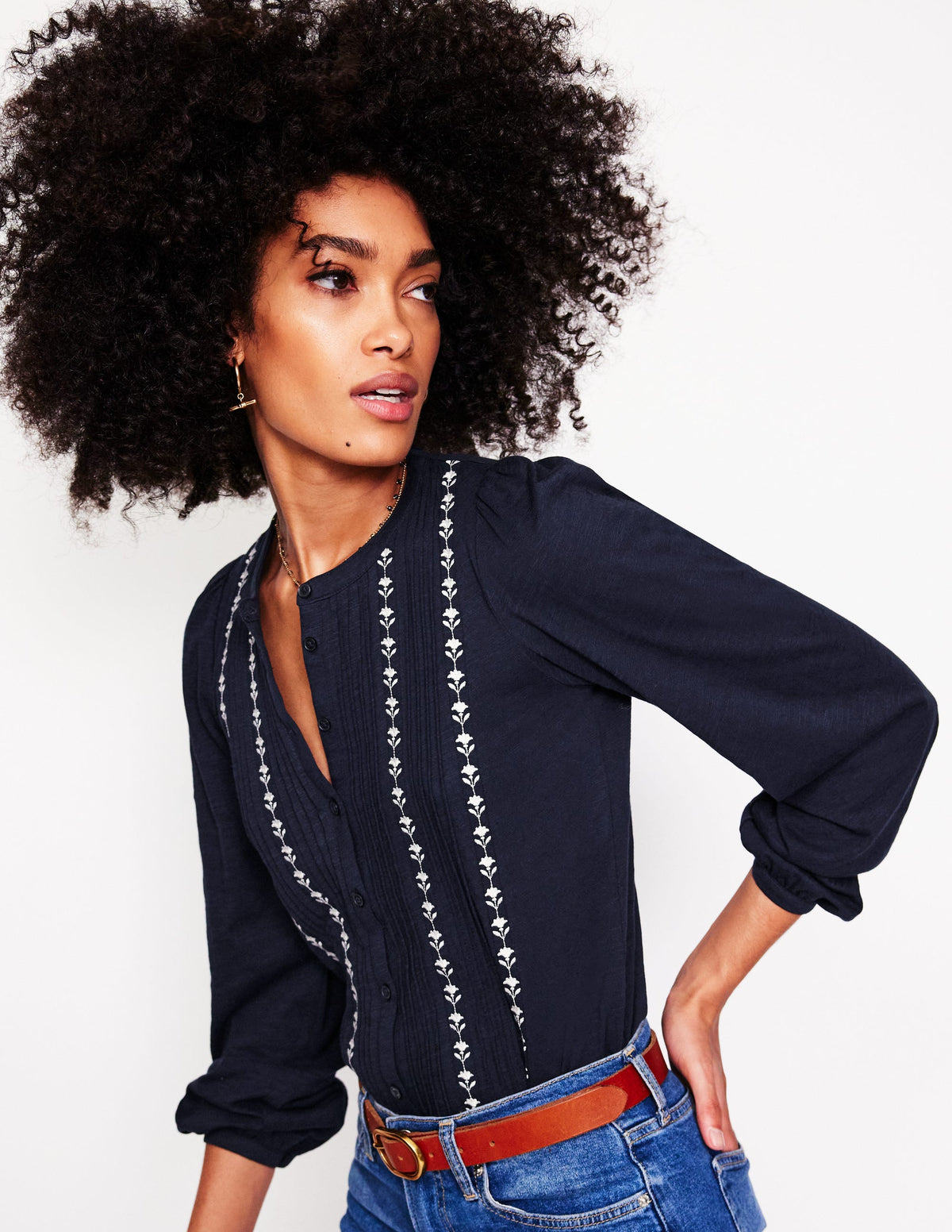 Marina Embroidered Shirt-Navy - Image 2