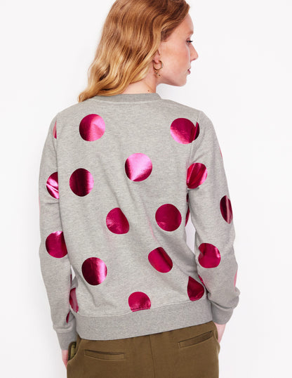 Hannah Printed Sweatshirt-Grey Marl, Pink Spot