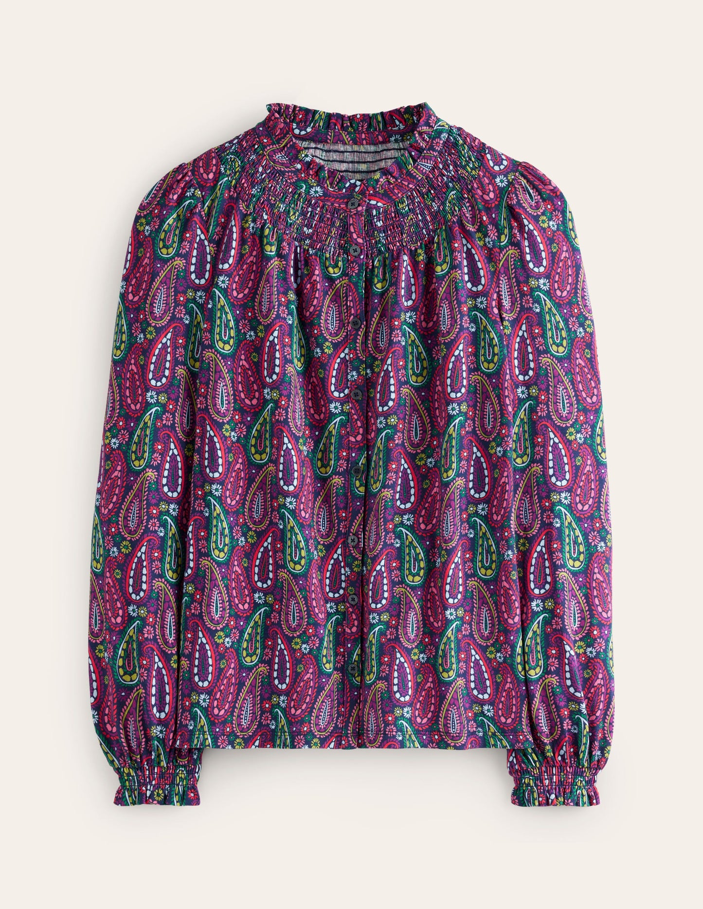 Fay Smocked Jersey Shirt -Multi, Illustrated Paisley