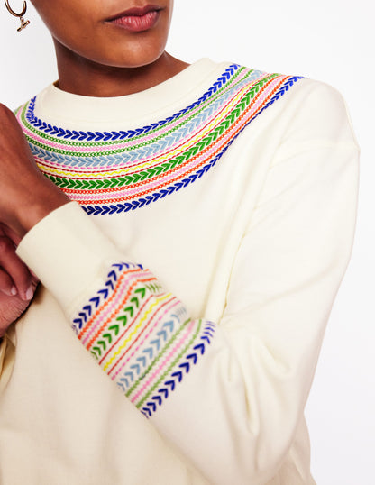 Emi Embroidered Sweatshirt-Ivory, Multi Fairisle