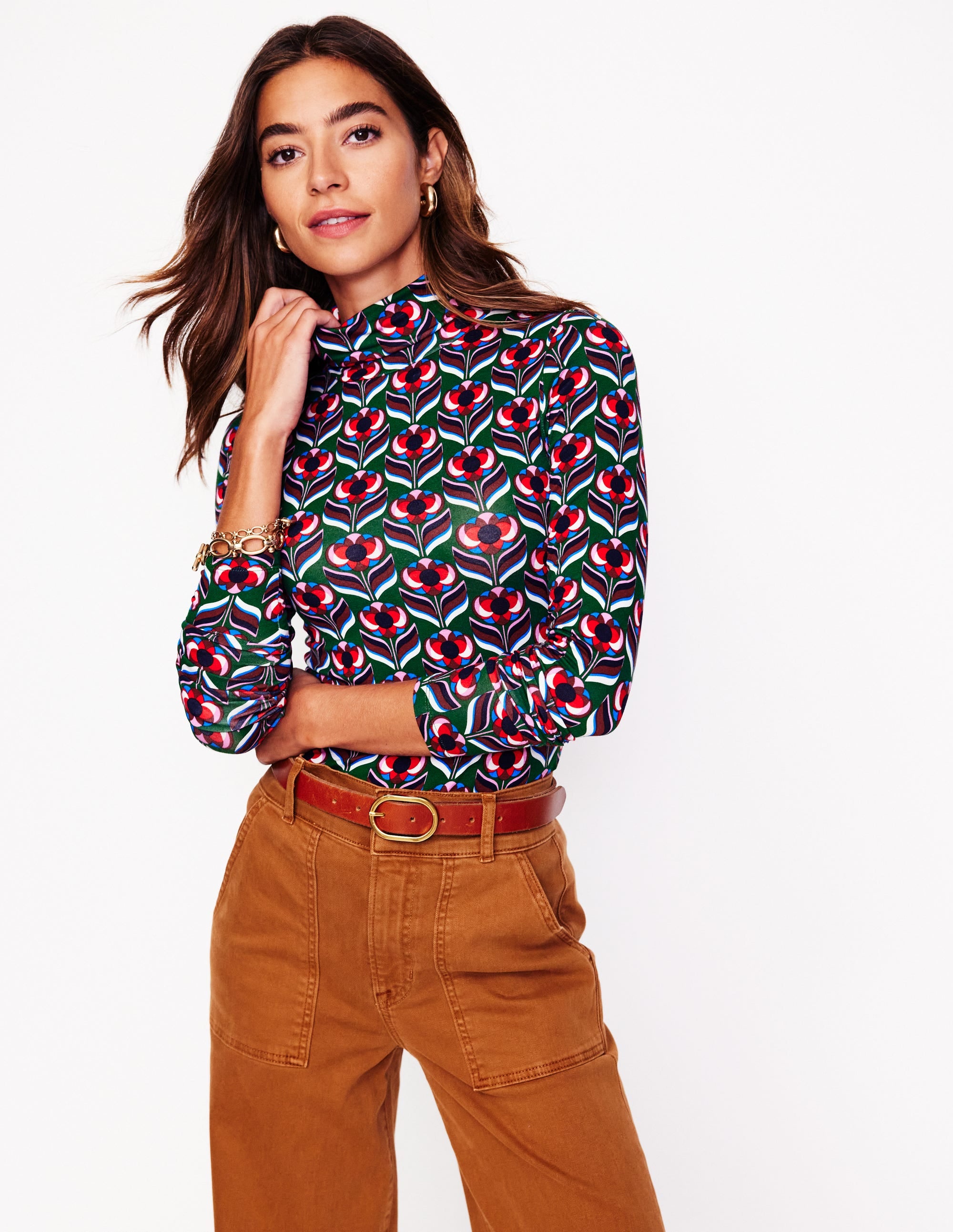 Polly Jersey Top-Pine, Blossom Stamp - Image 1