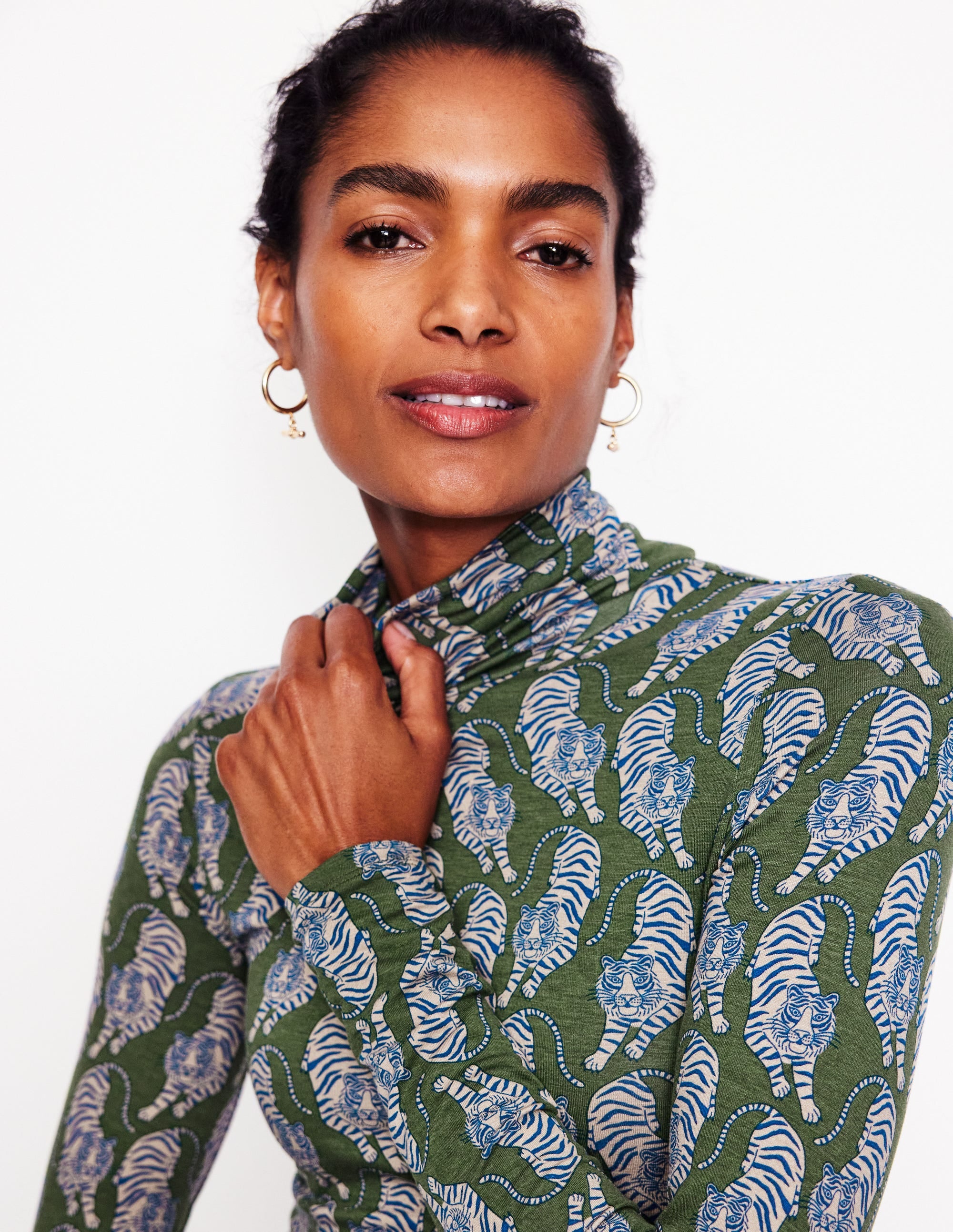 Polly Jersey Top-Chive, Tiger - Image 1